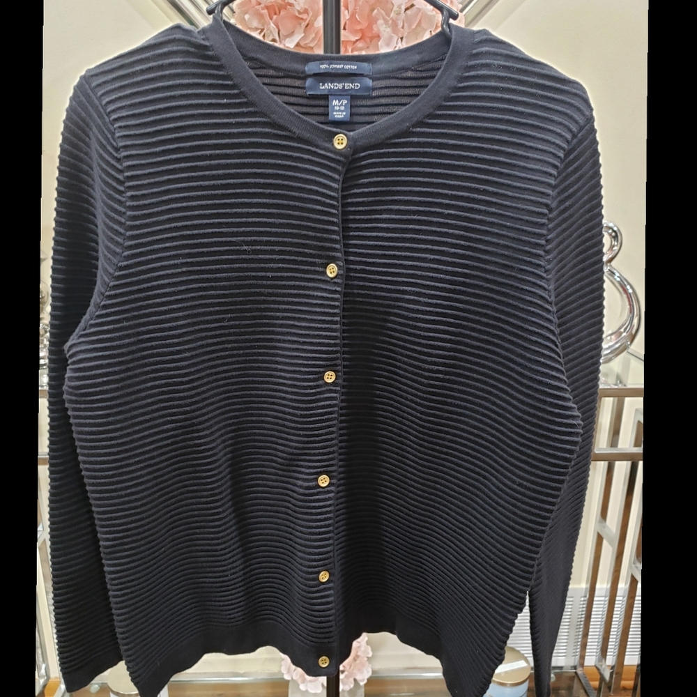 Lands' End Black Cardigan Style Sweater  - Size M (10/12)